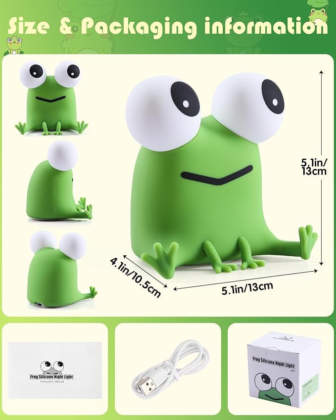 YISUN Frog Night Light for Kids, Soft Silicone Nursery Night Lamp Rechargeable LED Bedside Lamp with Timer, Cute Squishy Lamp for Boys Girls Room Decor Kawaii Toys