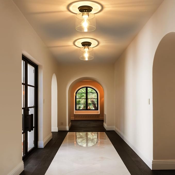 Semi Flush Mount Ceiling Light, Modern Kitchen Lighting Fixtures Ceiling, Rustic Ceiling Light Fixtures, Ceiling Lights with Glass Shade for Hallway Foyer Entryway Bedroom