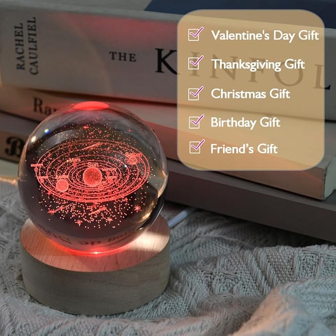 3D Solar System Crystal Ball Space Lover Model Themed Gifts 3D Planets Glass Ball 60mm Decorative Sphere Decor Astronomy Birthday Gift