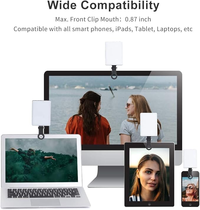 Newmowa 60 LED High Power Rechargeable Clip Fill Video Conference Light with Front & Back Clip, Adjusted 3 Light Modes for Phone, iPhone, Android, iPad, Laptop, for Makeup, TikTok, Selfie, Vlog