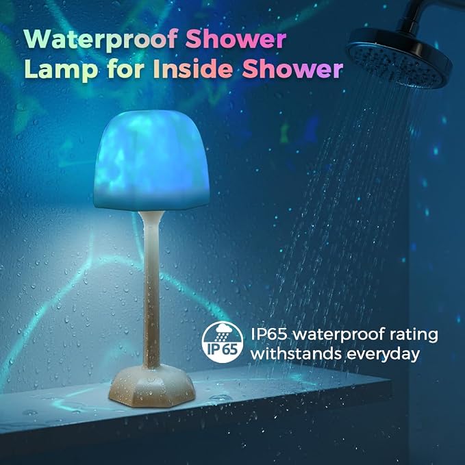 RICHMYC Waterproof Shower Lamp, 16 Colors Ocean Wave Projector with Remote | Cordless Rechargeable Night Light, Ambient Mood Lighting for Inside Shower, Bathroom, Bathtub, Spa