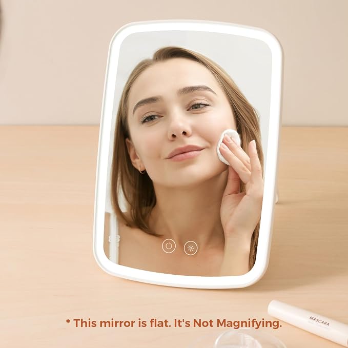 NEZZOE Portable Lighted Makeup Mirror, 1500mAh Battery, 9"x6" | Rechargeable Vanity Mirror with 3 Color Lighting and Brightness Adjustable