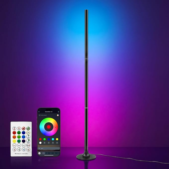sylvwin Corner Floor Lamp,Smart Ambient Light for Gaming Room | Remote & App Control,16 Million Colors & 100+ Scene Modes, Music Sync ,RGB Color Changing Floor Lamp for Living Room