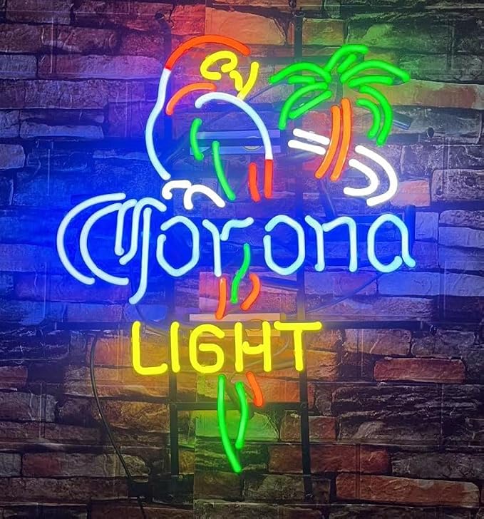 Neon Signs Beer Bar Club Bedroom Compatible For Corona Light Parrot Palm Tree Sign Glass Neon Signs for Office Hotel Pub Cafe Wedding Birthday Party Man Cave Neon Light Art Wall Lights 24 X 20 - Inches