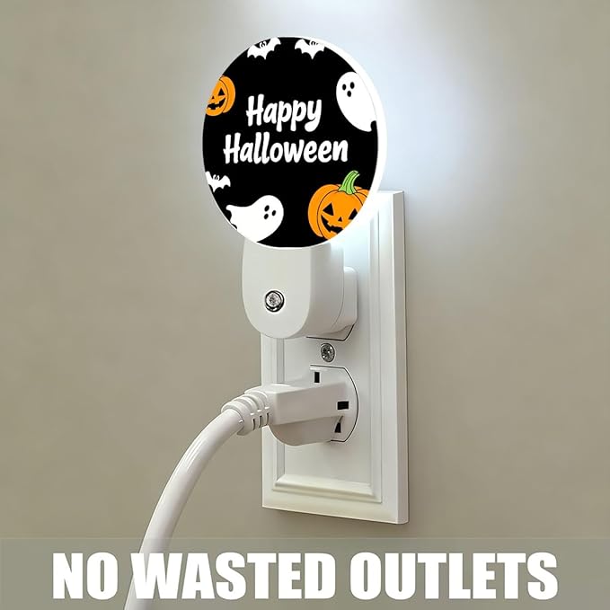 Mugod Happy Halloween Plug-in Nightlights Pumpkins Ghosts and Bats Night Light Plug into Wall with Dusk-to-Dawn Sensor LED Lighting 0.5W Sleep-Friendly