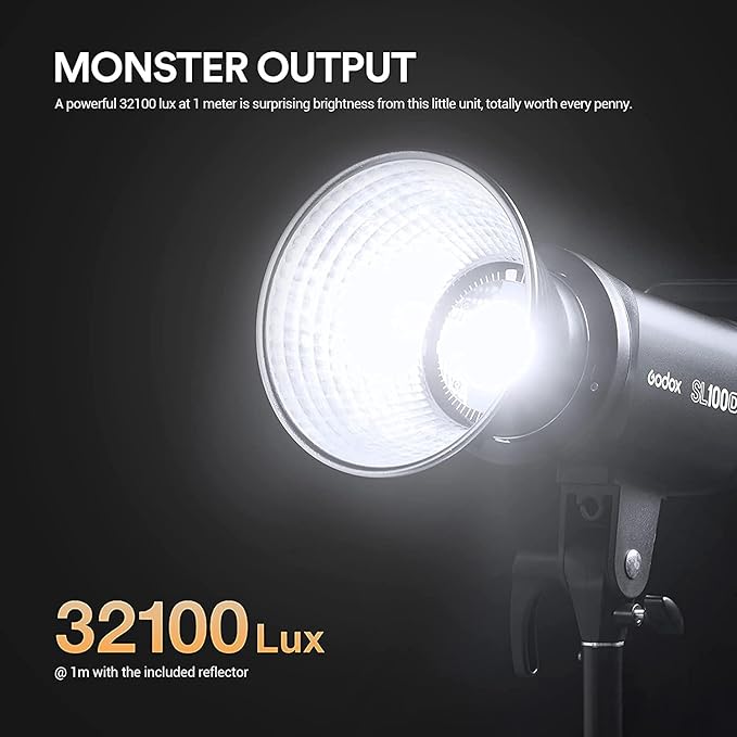 Godox SL100D LED Video Light,100W TLCI≥97 CRI≥96,5600K Continuous Lighting, 8 FX Lighting Effects, 32100Lux @1M Bowens Mount COB LED Continuous Light for Video Shooting,Content Creating,Photography