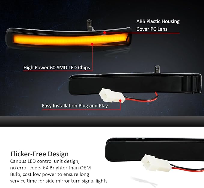 D-Lumina Sequential LED Side Mirror Turn Signal Lights Smoked Lens for Fo-rd Explorer 2011-2019, Dynamic Indicator Mirror Marker Blinker Light Lamp, Pack of 2
