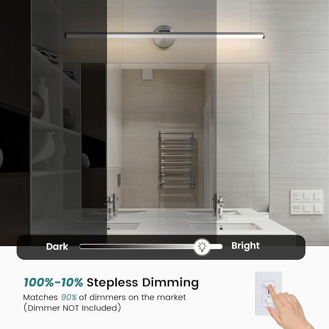 KAISITE Brushed Nickel Modern Bathroom Light - 39 Inch Dimmable 5CCT LED Vanity Light for Restroom