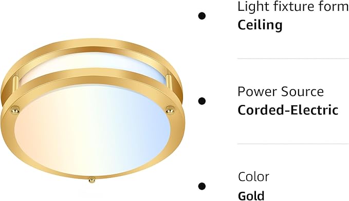 hykolity 10 inch Flush Mount LED Ceiling Light Fixture, 17W 1100lm, 2700K/3000K/3500K/4000K/5000K Adjustable Ceiling Lights, Gold Saturn Dimmable Lighting for Hallway Bathroom - 2 Pack