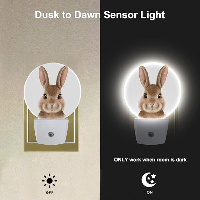 EKOBLA Easter Bunny Night Light Cute Cartoon Rabbit Animal Night Lights Plug into Wall Led Lamp for Easter Bedroom Bathroom Living Room Kitchen Staircase Indoor Home Decor