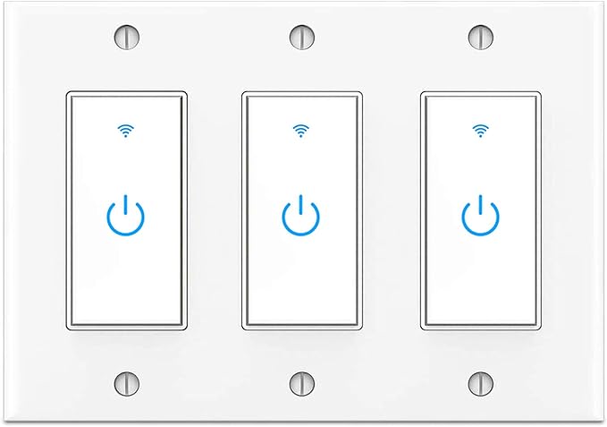 Smart Switch 3Gang Smart Light Switch 3 Gang, 2.4Ghz in-Wall Smart Switch WiFi Light Switch Compatible with Alexa and Google Assistant, Single Pole, Need Neutral Wire