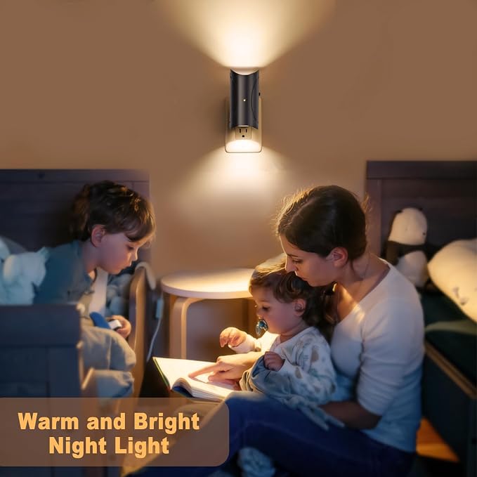 Aora Night Light, Plug-in Wall Mount with Dusk to Dawn Sensor, Set of 2, Black