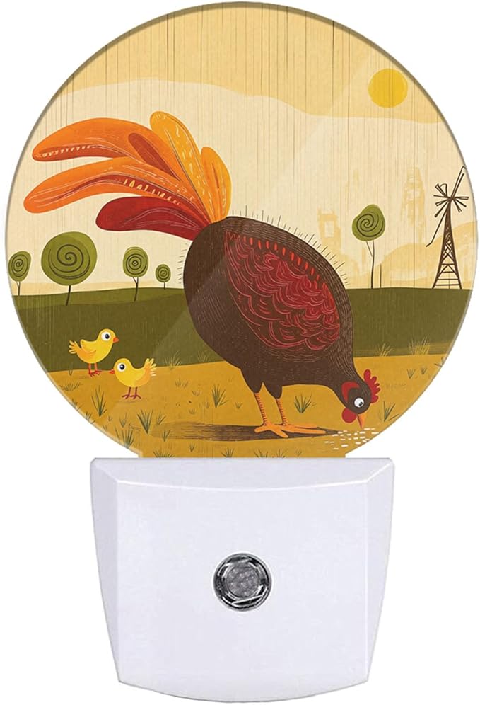 EKOBLA Hen and Chicks LED Night Light Farmhouse Animal Fowl Funny Dusk to Dawn Plug-in Nightlights Auto Sensor for Home Indoor Bathroom Hallway Kitchen