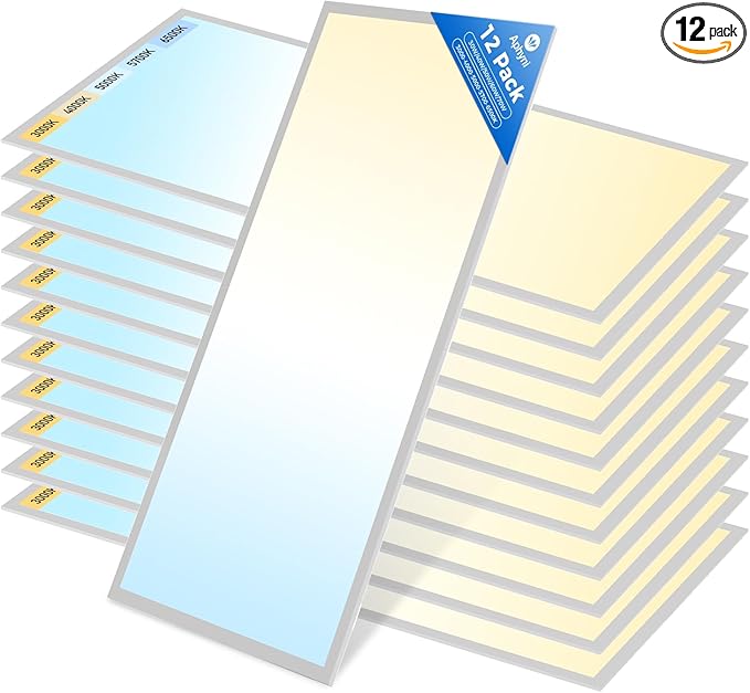 12PACK 2x4 LED Flat Panel Light, 7700 Lumens, 0-10V Dimmable, 30W/40W/50W/60W/70W Selectable, 3000K-6500K CCT Adjustable, 120-277V Recessed Drop Ceiling Light for Office, School, Commercial Use