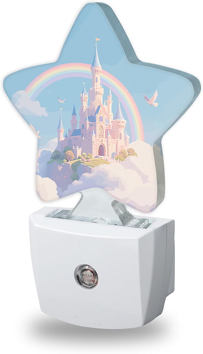 Dreamy Castle Night Light for Kids,Princess Rainbow Night Lights Plug Into Wall, Lightweight Dusk to Dawn Light Sensor Warm Nightlights for Girls Boys Bedroom Nursery Basement