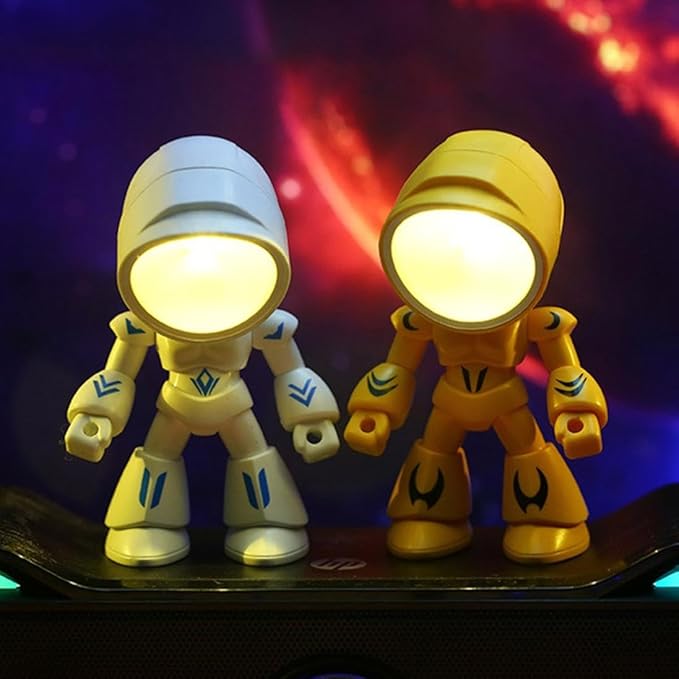 2026 Posable Robot Table Lamp - 6Pcs Cartoon Animal LED Night Light Set - Cordless Eye-Friendly Mood Light with Phone Holder for Bedroom Desk Decor (1PCS D)