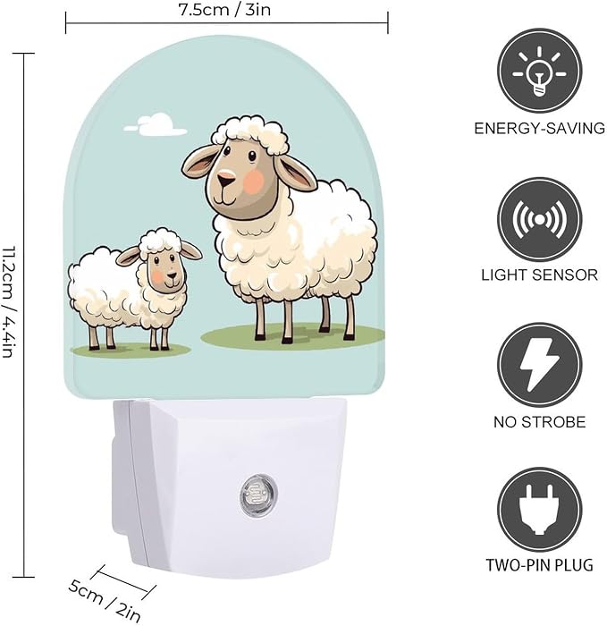 Sheep And Lamb Cartoon LED Plug in Night Light 0.5w Night Lights Plug Into Wall with Auto Dusk to Dawn Sensor Portable Bathroom Nightlights Small Dimmable Lamp Energy Efficient Bedside Light (Fan)