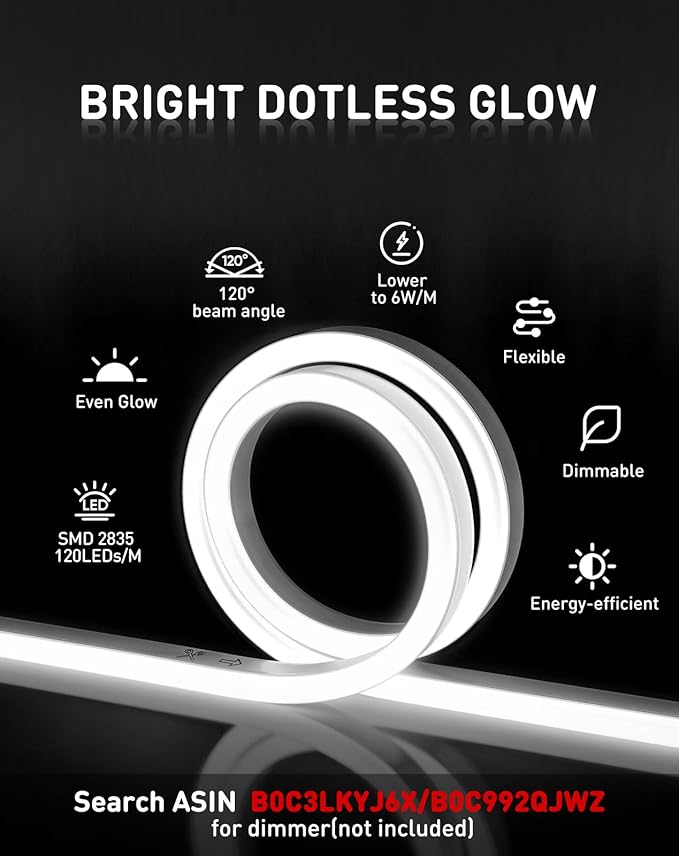 Shine Decor LED Rope Lights AC 120V, Connectable & Cuttable Dotless 120LEDs/M Eco Neon Strip Lighting, ETL IP65 Waterproof & Weather-Resistant for Home Commercial, 8x16mm, 6000K Cool White, 65.6FT