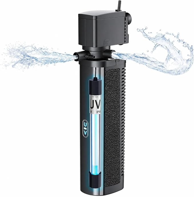 COOSPIDER Aquarium Filter with 7W U-V Light 300GPH for 75-200 Gallon Tank | Submersible Fish Tank Filter with 22W Powerful Pump for Green Clean, Turtle Tank, Oxygen Supply, Deodorization, Water Cycle
