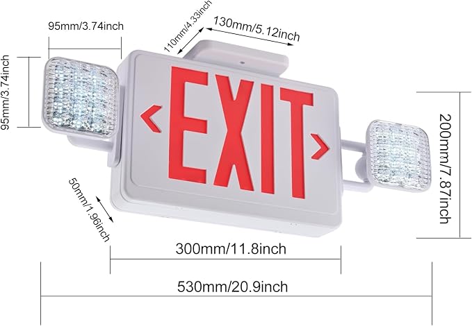 Red Exit Sign with Emergency Lights, 200lm 3Hours Plug in Exit Sign Battery Backup Lights for Business,Commerical Emergency Lighting Combo UL 924 AC85-277V Double Face
