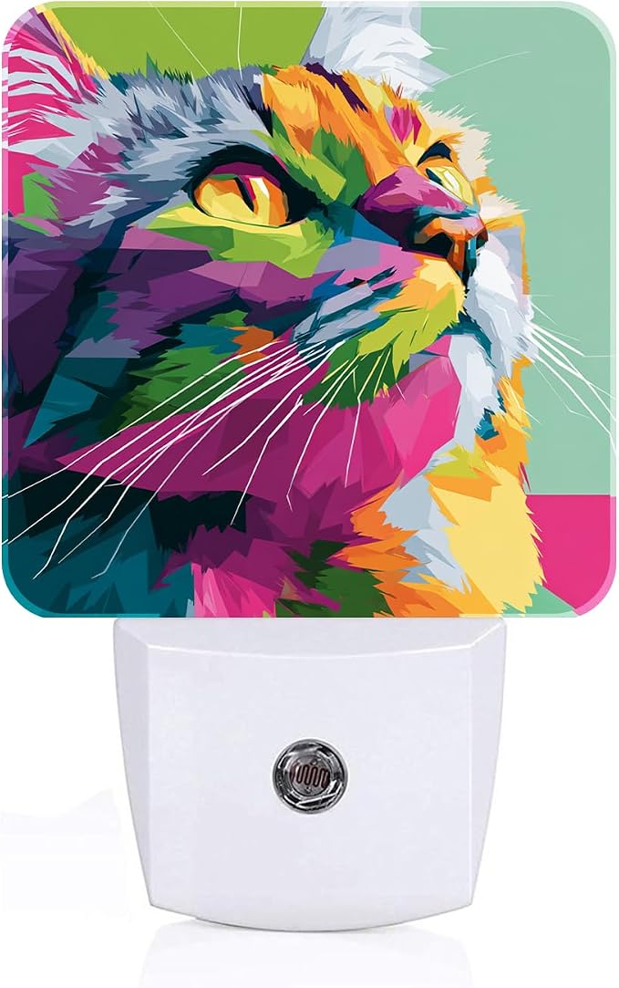 Colorful Cat Night Light,Plug-in Nightlights Auto Sensor Night Lamp Dusk-to-Dawn Lamp Home Decor for Nursery Children Girls Boys