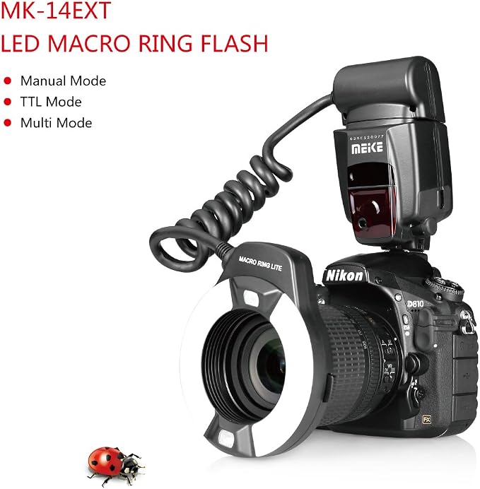 Meike MK-14EXT-N I-TTL Macro Ring Flash Compatible with Nikon D7100 D7000 D5200 D5100 D5000 D3500 D3200 D3100 D90 D300S D600 with LED AF Assist Lamp