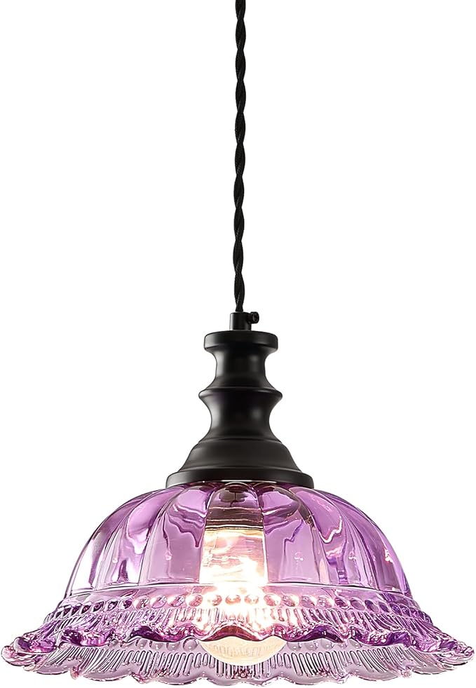 HDDFL Glass Pendant Lights Modern Pendant Lighting Fixtures Hanging Lamp for Kitchen Island Bedroom Dining Room Coffee Shop Hallway Black and Purple