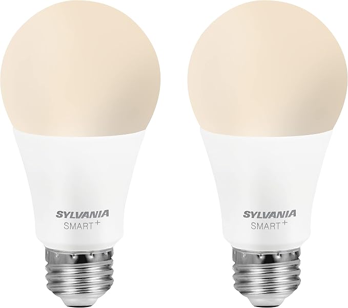 Sylvania Smart+ Bluetooth Mesh 60W Equivalent A19 LED Light Bulb, Dimmable Soft White, Compatible with Alexa, 2 Pack