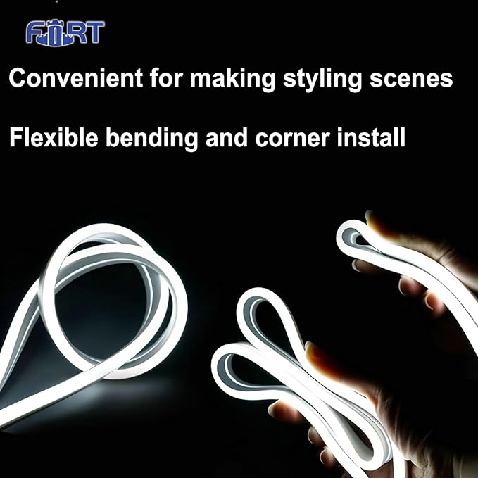 FORT LED Rope Lights AC 120V,Cuttable 120LEDs/M Dotless Neon Strip Lighting, ETL IP66 Waterproof & Weather-Resistant for Home Commercial Decor use, 8x16mm, 6000K White neon Light Strip 32.8FT