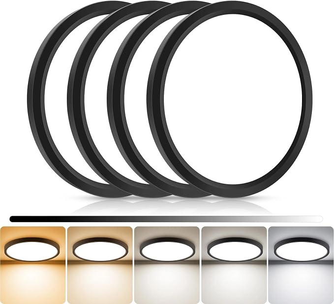 libtit 4Pack 13inch LED Flush Mount Ceiling Light, Dimmable & 5Color Temperatures (3000K-6500K), 24W Round Slim Black Light Fixture for Bedroom Livingroom Garage Kitchen