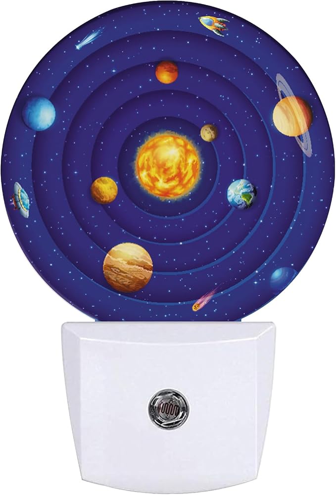 Cartoon Planets Night Light,Space Nightlight Plug into Wall LED Lamp Auto Sensor Dusk to Dawn for Bedrooms/Kitchens/Toilets/Corridors,Energy-Saving