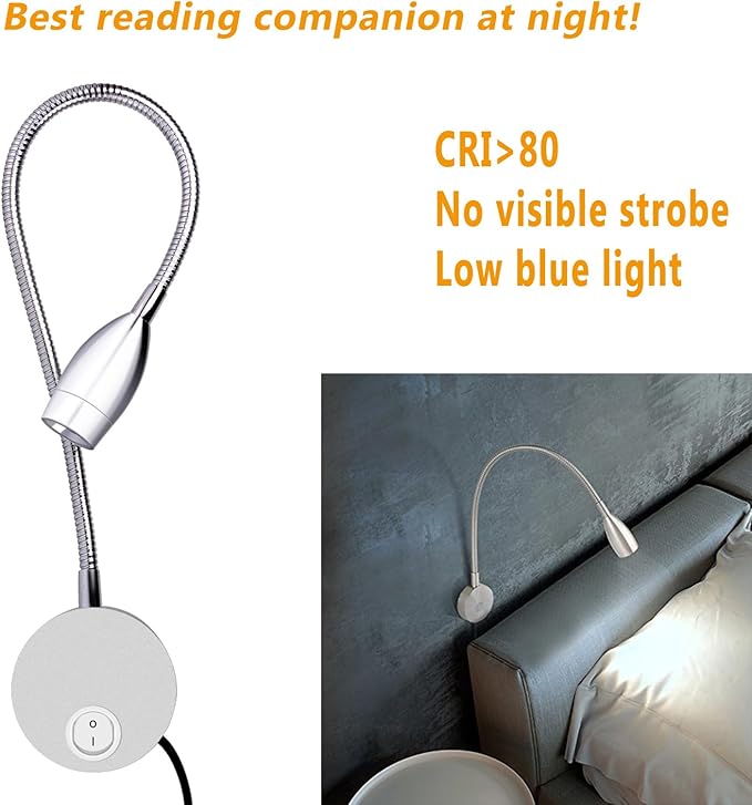 ALLDIO Plug in Wall Sconce, Wall Mount Book Lights for Reading in Bed, Minimalist LED Bedside Reading Lamp Bookshelf Display Lights (3W, Warm White)