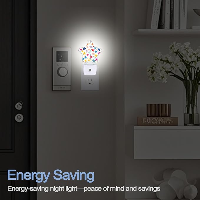 Colorful Stars Night Lights Plug Into Wall,Rainbow Star Star Night Light for Kids,Nightlight with Dusk to Dawn Smart Sensor for Bedroom Bathroom Decor,Children Women Men Gift