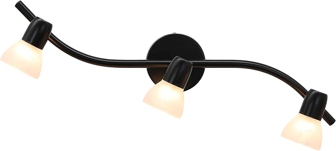 XiNBEi Lighting 3 Light Modern Black Curved Track Ceiling Light for Kitchen | S-Shaped Track Lights with Frosted Glass, Kitchen Lighting Fixtures Ceiling or Wall Mount, Bathroom Bar Lights