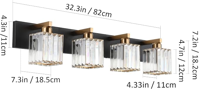 Aipsun Bathroom Vanity Light Fixtures Crystal Vanity Light for Bathroom 4 Light Modern Vanity Lighting (Exclude Bulb)