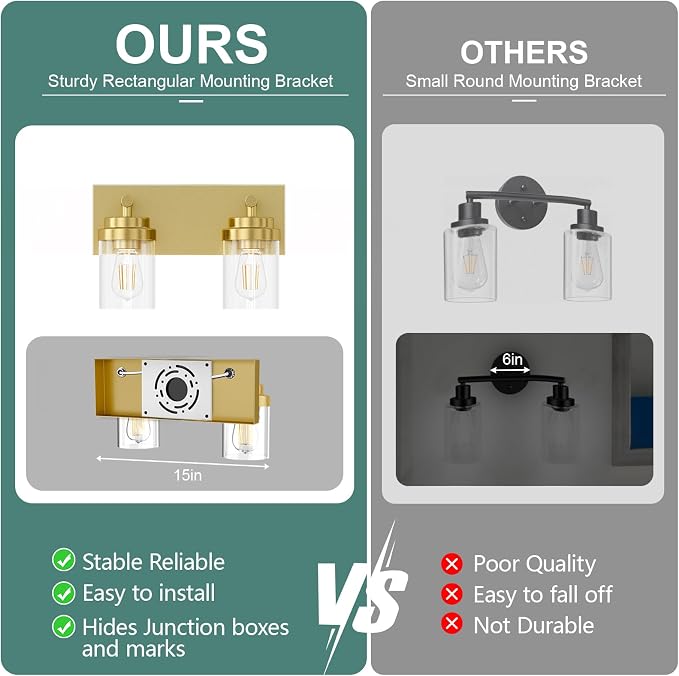 IZORRO Bathroom Vanity Light Fixture, 2-Light 15 Inch Gold Bathroom Light Fixtures Over Mirror, with White Glass Shade, Modern Farmhouse Vanity Lights, Rustic Restroom Lighting Fixtures