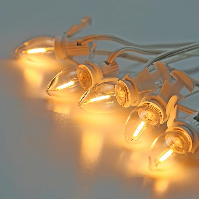 Accessory Cord with 5 LED Night Light Bulbs - C7 Christmas Village Light Accessory Cord - C7 Bulb 2700K Warm White with Spare Fuse for Holiday Decoration Craft Village House Decoration