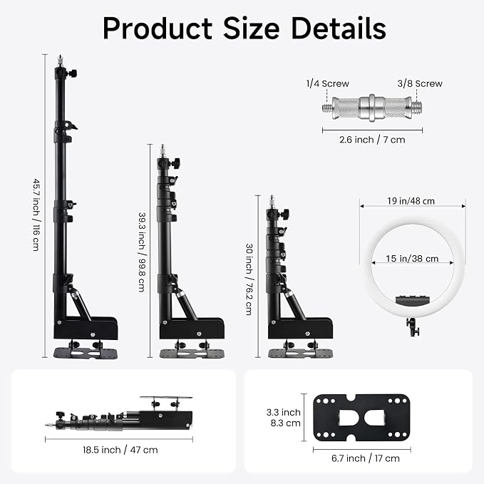 Ring Light Wall Mount with 3 Phone Holder 19", 45.7" Adjustable Boom Arm | 180° Rotatable Space-Saving Wall Mount Lighting Design for Photography, Makeup, Tattoo, Beauty Salon, Barber Studio