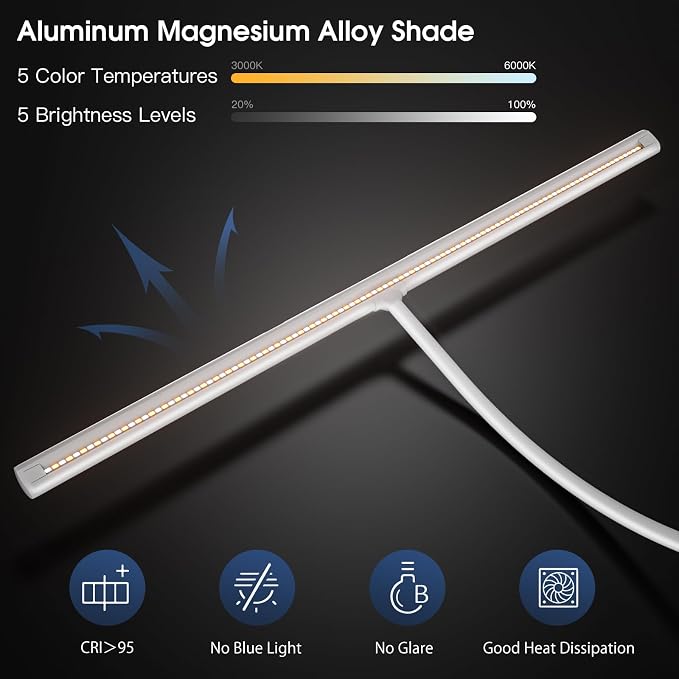 EYOCEAN Desk Lamp, 31.5" Desk Light for Home Office, Brightest 24W, Gesture Sensor & Remote Control, Dimmable & Color Temperature, Monitor Light Bar with Telescopic Rod, Height Adjustable