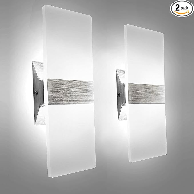 KICAAO Modern Wall Sconces Set of Two, Led Wall Light 10w, 6000k White Light Up Downlight, Hardwired Acrylic Wall Light Lighting, Suitable for Living Room Corridor Bedside (Cool White 6000K 2Pack)
