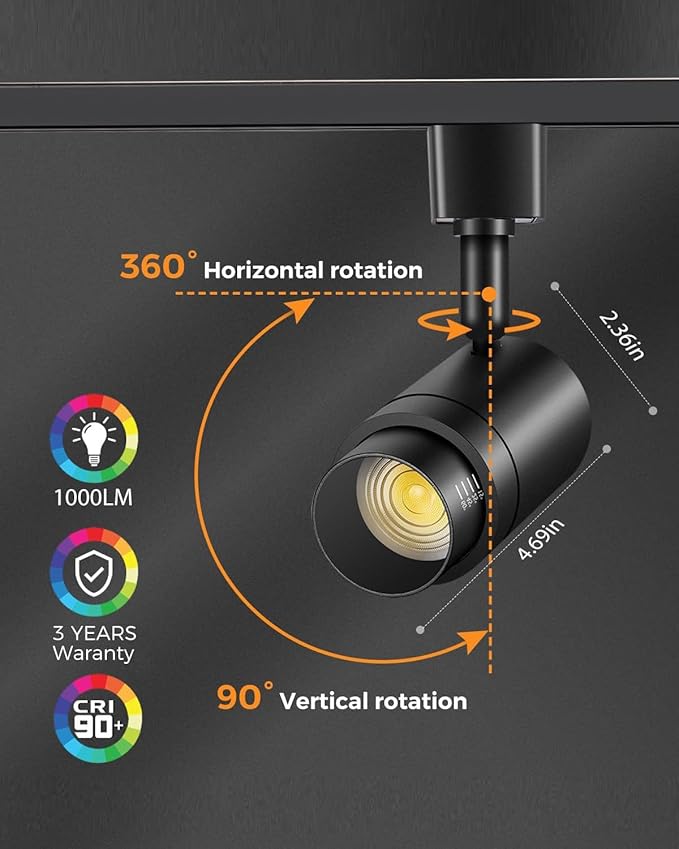 Zoomable J Type Track Lighting Heads Dimmable Track Light Heads LED Track Lighting Fixtures Ceiling Spot Light, J Style Track Heads for J Type Rails - Black CRI90 12W 12 Pack 3000K