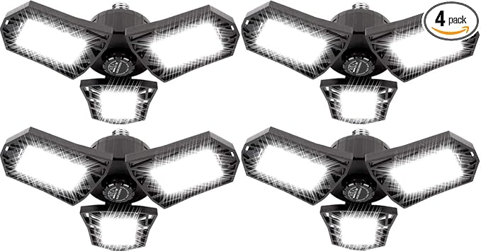 LED Garage Lights 4 Pack - 6000 Lumen 6500K Daylight 60W, Three Leaf Led Garage Ceiling Lights