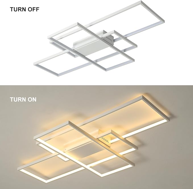 GEADI 35.4" Modern LED Flush Mount Ceiling Light, White | 50W Rectangle Ceiling Light Fixture with Remote Control, 3000K-6500K Adjustable for Kitchen, Bedroom & Living Room