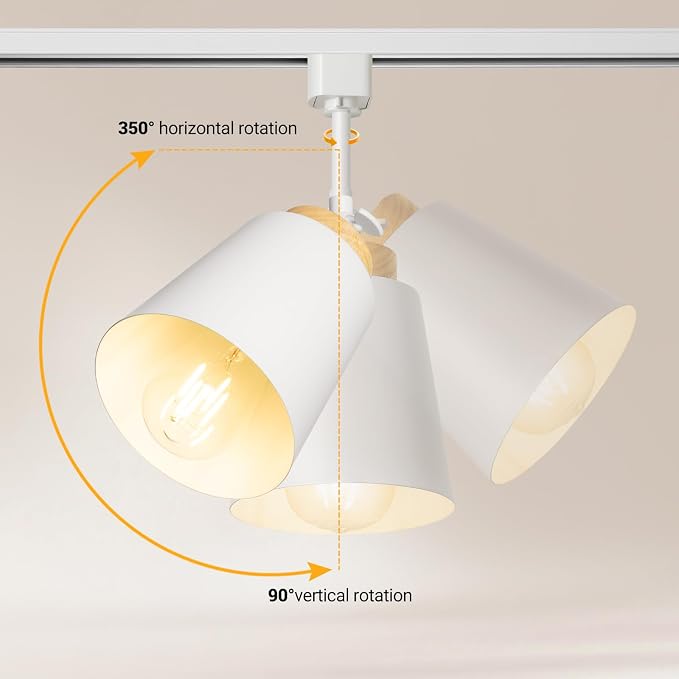 H Type Track Lighting Heads with Lamp Shade, White 4 Pack -No Bulbs | E26 Track Light Ceiling Modern for Kitchen, Compatible with H Track Lighting Rail System, Wood Style Pendant Light Fixtures