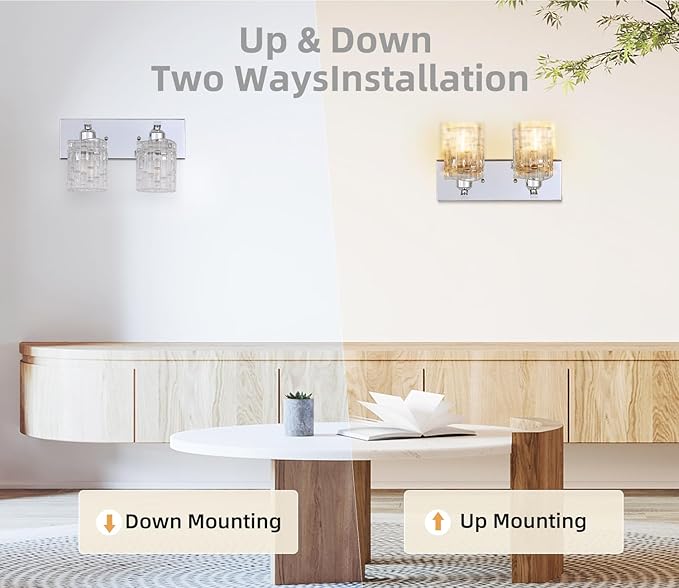 2-Light Nickel Crystal Bathroom Vanity Light Fixture Over Mirror, Modern Bathroom Wall Light for Living Room, Bedroom, Hallway