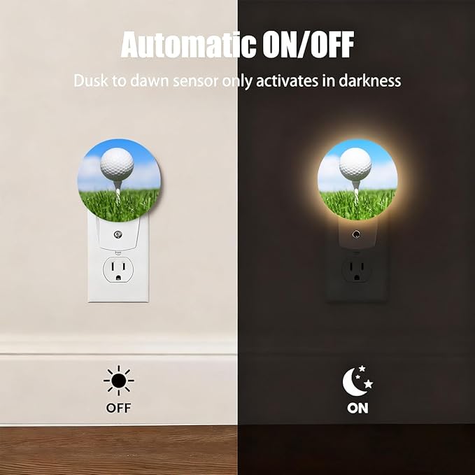 Plug-in Golf Ball Night Light Golf Course Green Grass Night Lights Plug into Wall with Auto on/Off Sensor, 0.5W LED Nightlight for Bedroom Bathroom Kitchen Hallway
