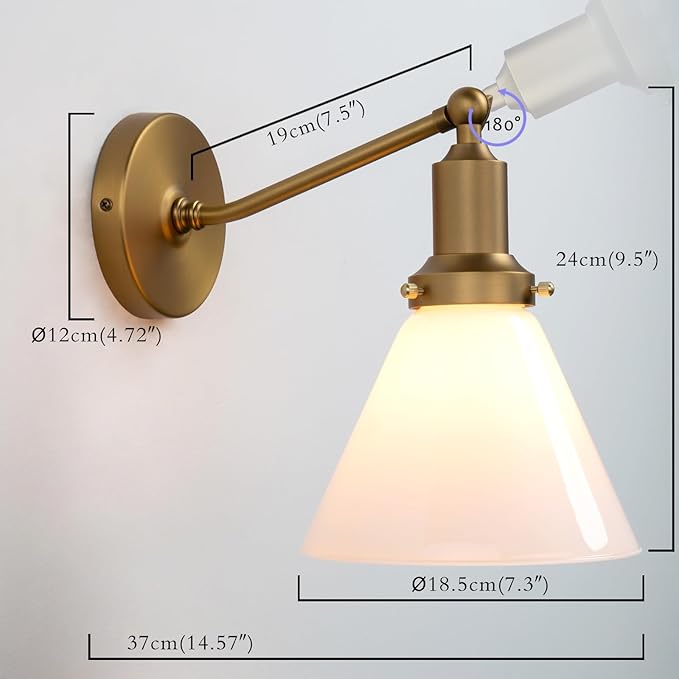 Industrial Vintage Slope Pole Wall Mount Single Sconce with Funnel Flared Milk White Glass Shade Wall Sconce Light Lamp Fixture