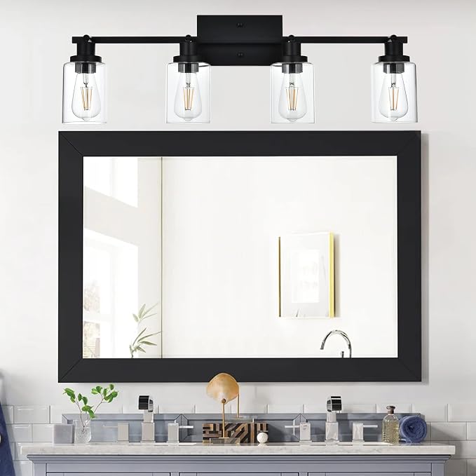 MELUCEE 4 Light Track Lighting Kit 28.7 Inch Bathroom Light Fixtures | Matte Black Ceiling Spotlight Fixture for Hallway Foyer Bath Storage, Clear Glass Shade