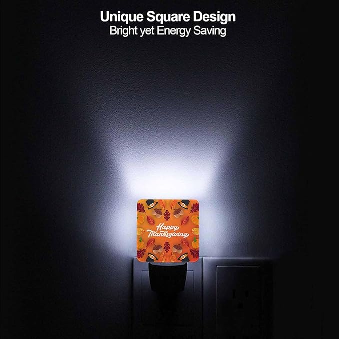 LED Night Light Plug into Wall with Dusk to Dawn Light Sensor White Energy Efficient Thanksgiving Happy Orange Texture Nightlight for Bedroom Bathroom Hallway Living Room Kitchen