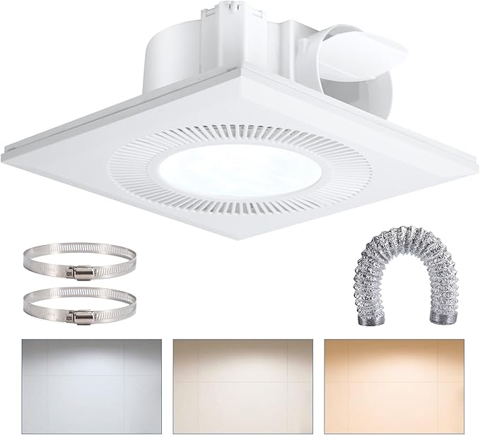 Bathroom Exhaust Fan With Light, Ultra Quiet 1.0 Sones Bathroom Vent Fan With Light, 110 Cfm, Bathroom Fan With Light, Three Color Temperatures 2700k/4000k/5700k, Ceiling Mount For Home, Bath, Office